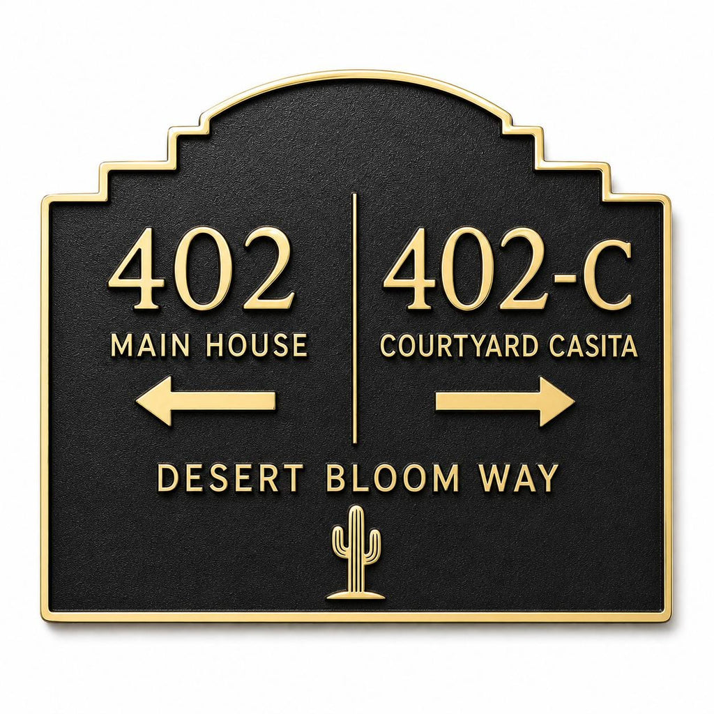 Personalized Casita Address Sign, Main House and Guest House Direction Brass Plaque