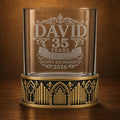 Personalized Gothic Arch Whiskey Glass – Antique Brass, 10 oz-0