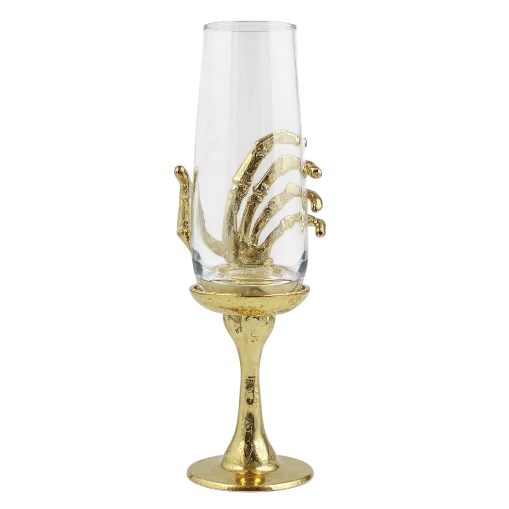 Skeleton Hand Champagne Glasses | Set of 1 or 2 | Cocktail Glasses | Halloween Glasses | Statement Barware | Gold, Silver or Antique Finish