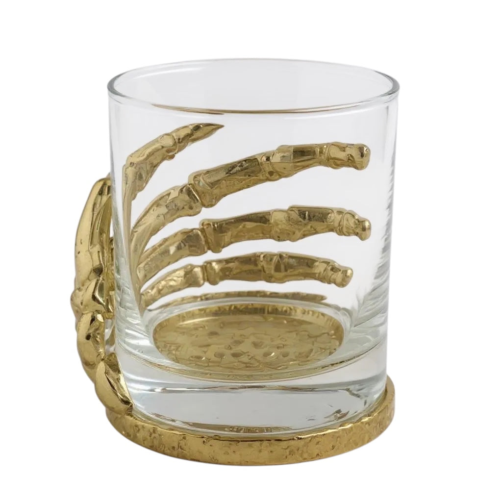 Skeleton Hand Whiskey Glasses | Set of 1 or 2 | Juice Glasses | Drinkware | Statement Barware | Halloween Glasses | Gold, Silver or Antique Finish
