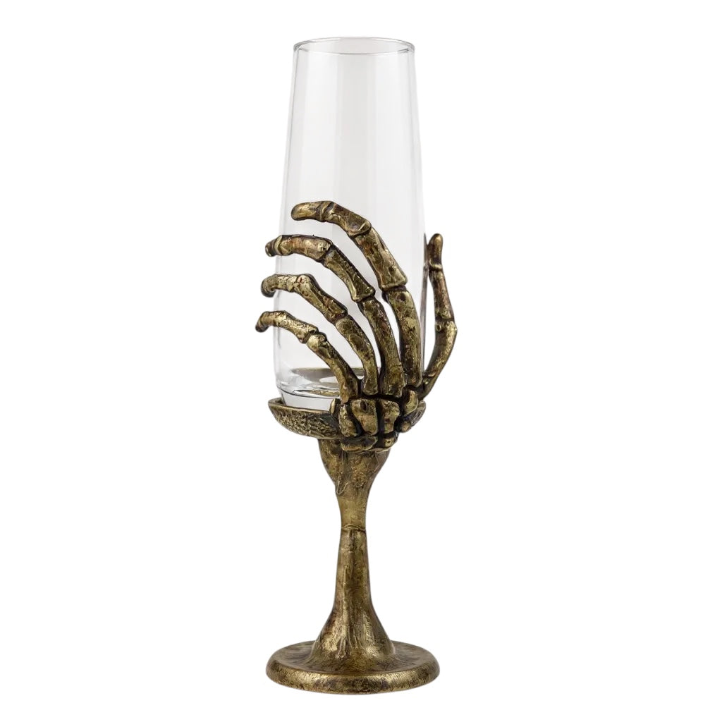 Skeleton Hand Champagne Glasses | Set of 1 or 2 | Cocktail Glasses | Halloween Glasses | Statement Barware | Gold, Silver or Antique Finish