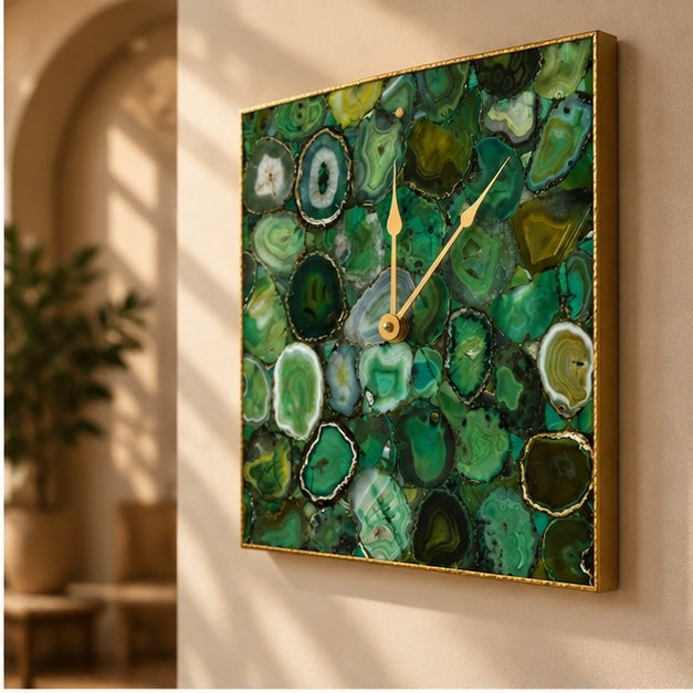 Light Green Agate Wall Clock | Square