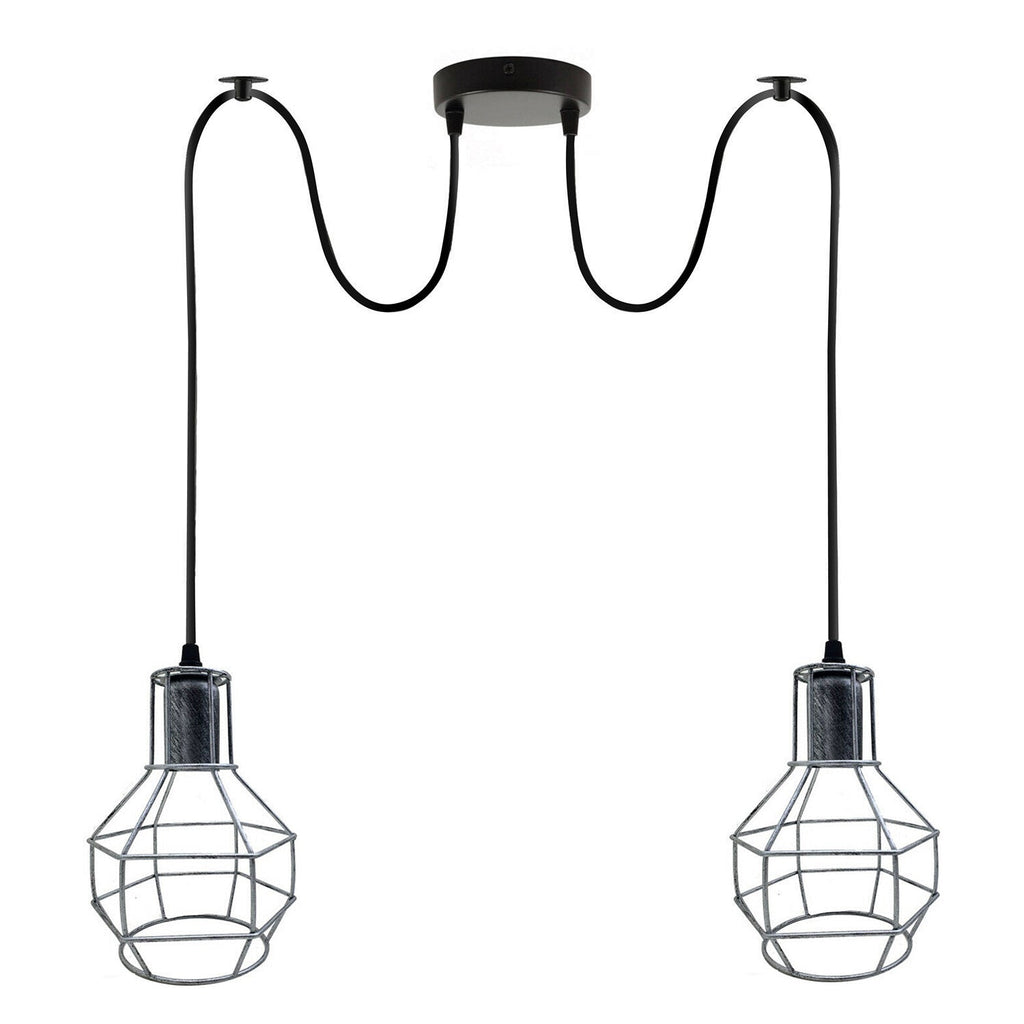 Brushed Silver Nest Cage Retro Industrial 2 Way Indoor Ceiling Pendant Chandelier Hanging Light Metal~3491