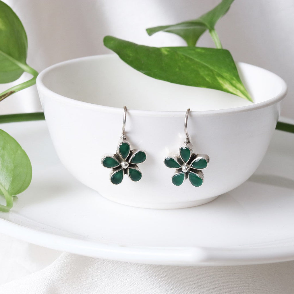 Green Floral Cutstone Earrings-1