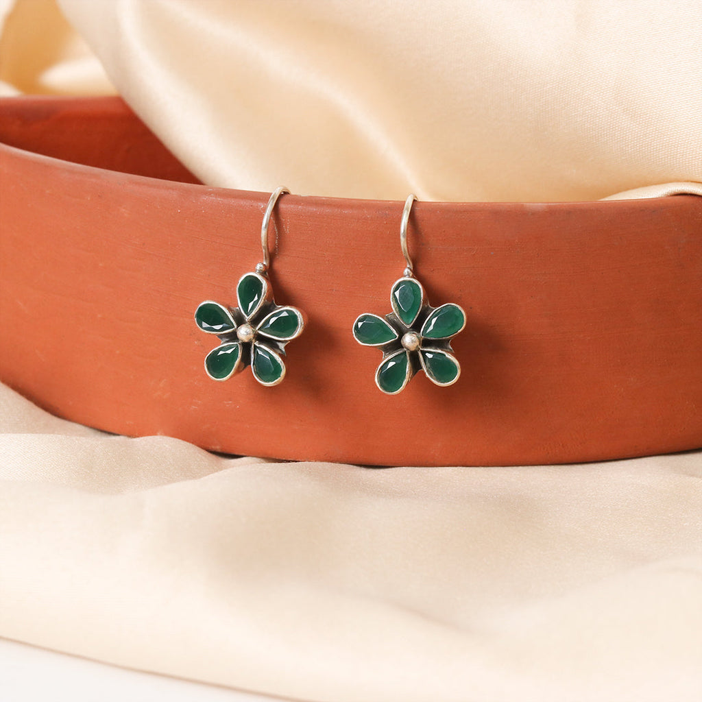 Green Floral Cutstone Earrings-0