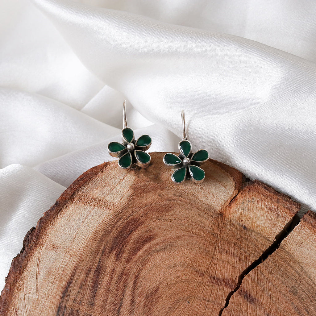 Green Floral Cutstone Earrings-2