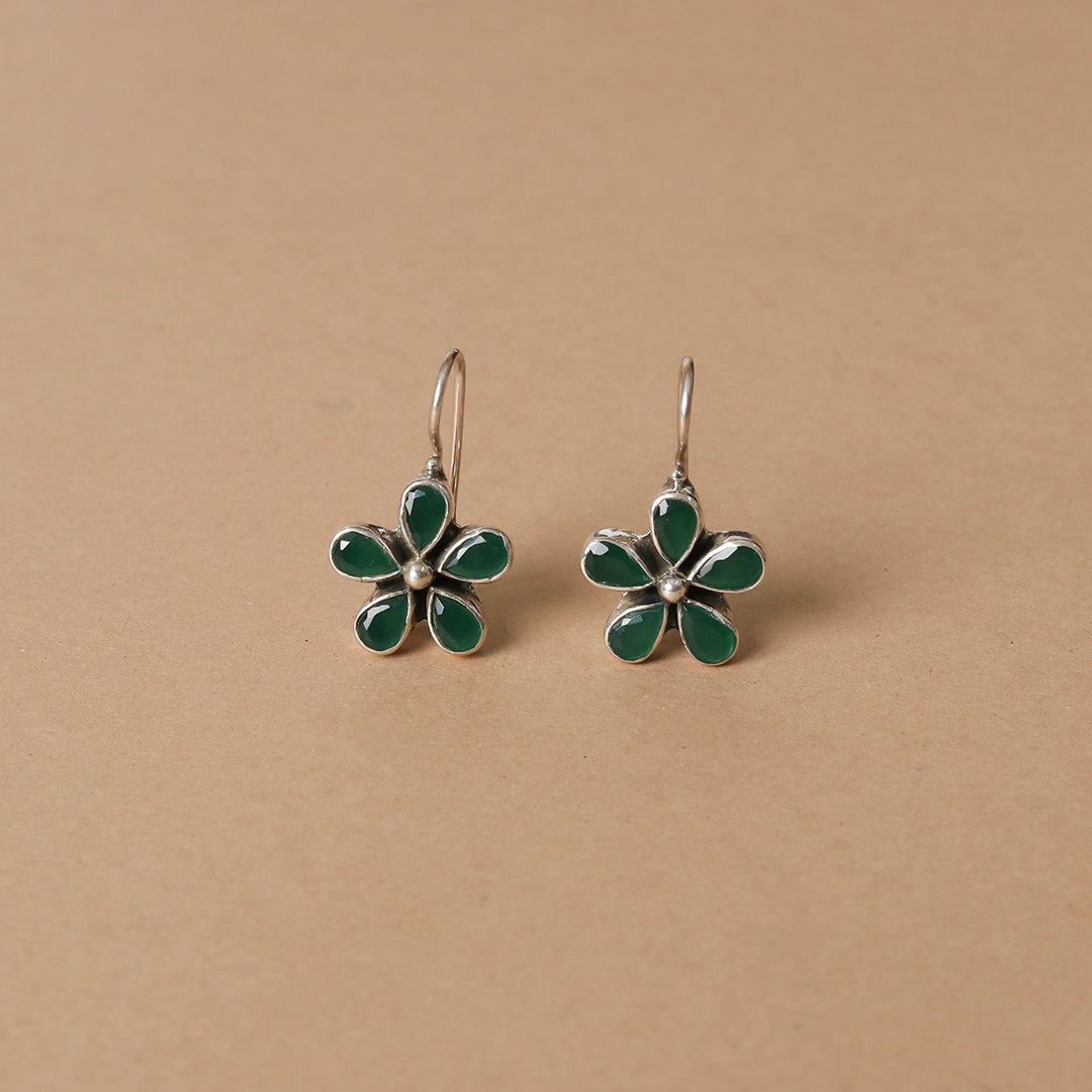 Green Floral Cutstone Earrings-4
