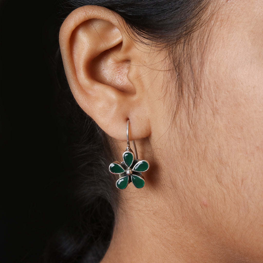Green Floral Cutstone Earrings-3
