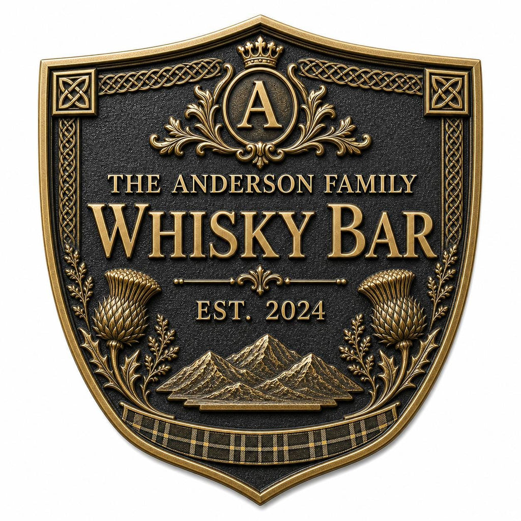 Personalised Home Bar Sign | Antique Brass Whisky Plaque | Custom Family Bar Gift