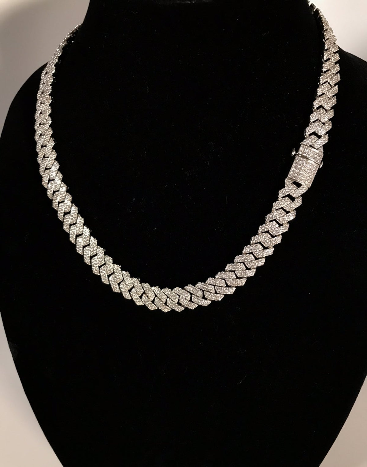 12mm Frosted Cuban Chain Necklaces White Gold-1