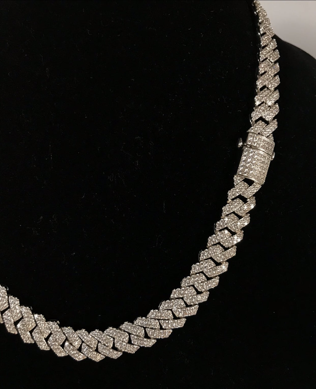 12mm Frosted Cuban Chain Necklaces White Gold-2