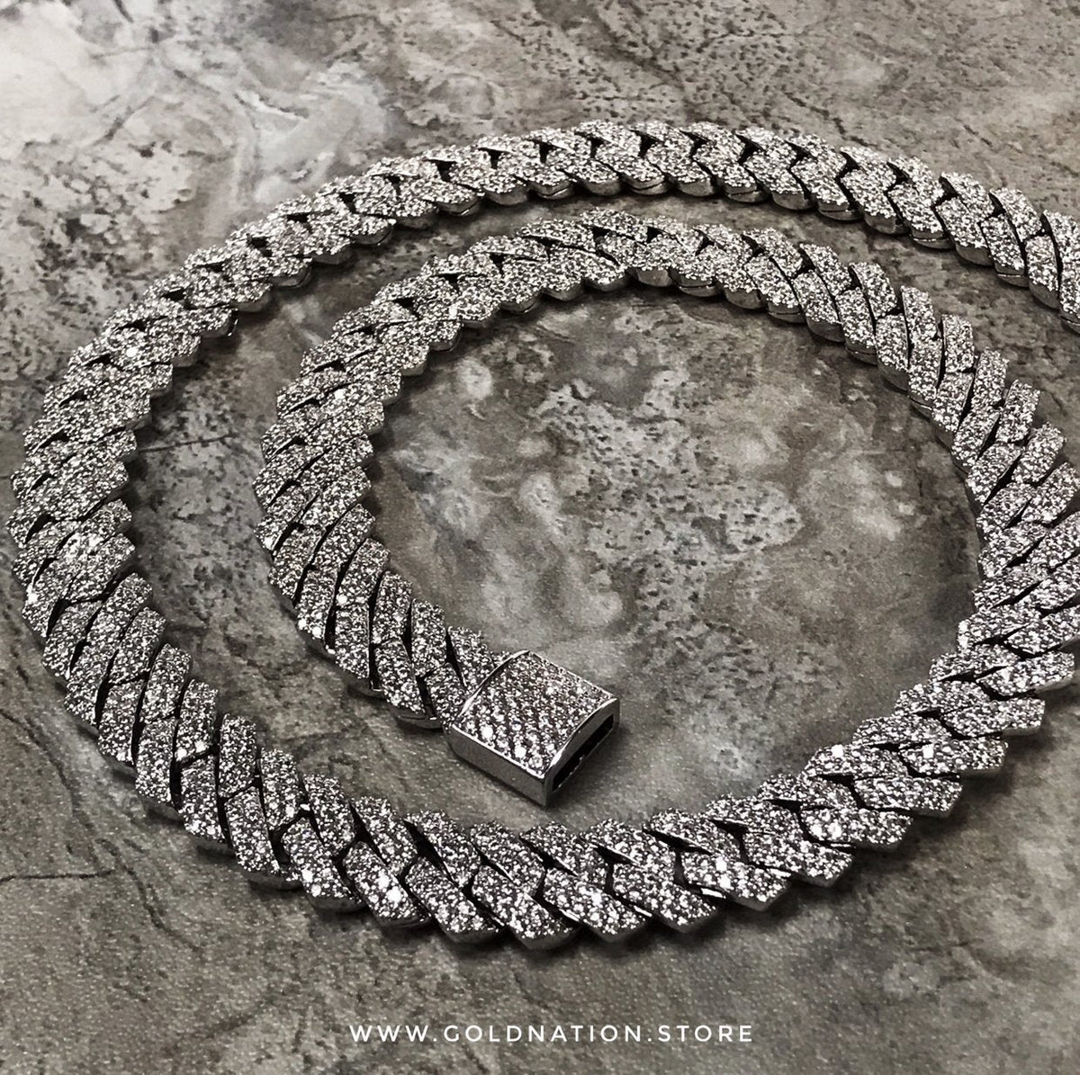 12mm Frosted Cuban Chain Necklaces White Gold-0
