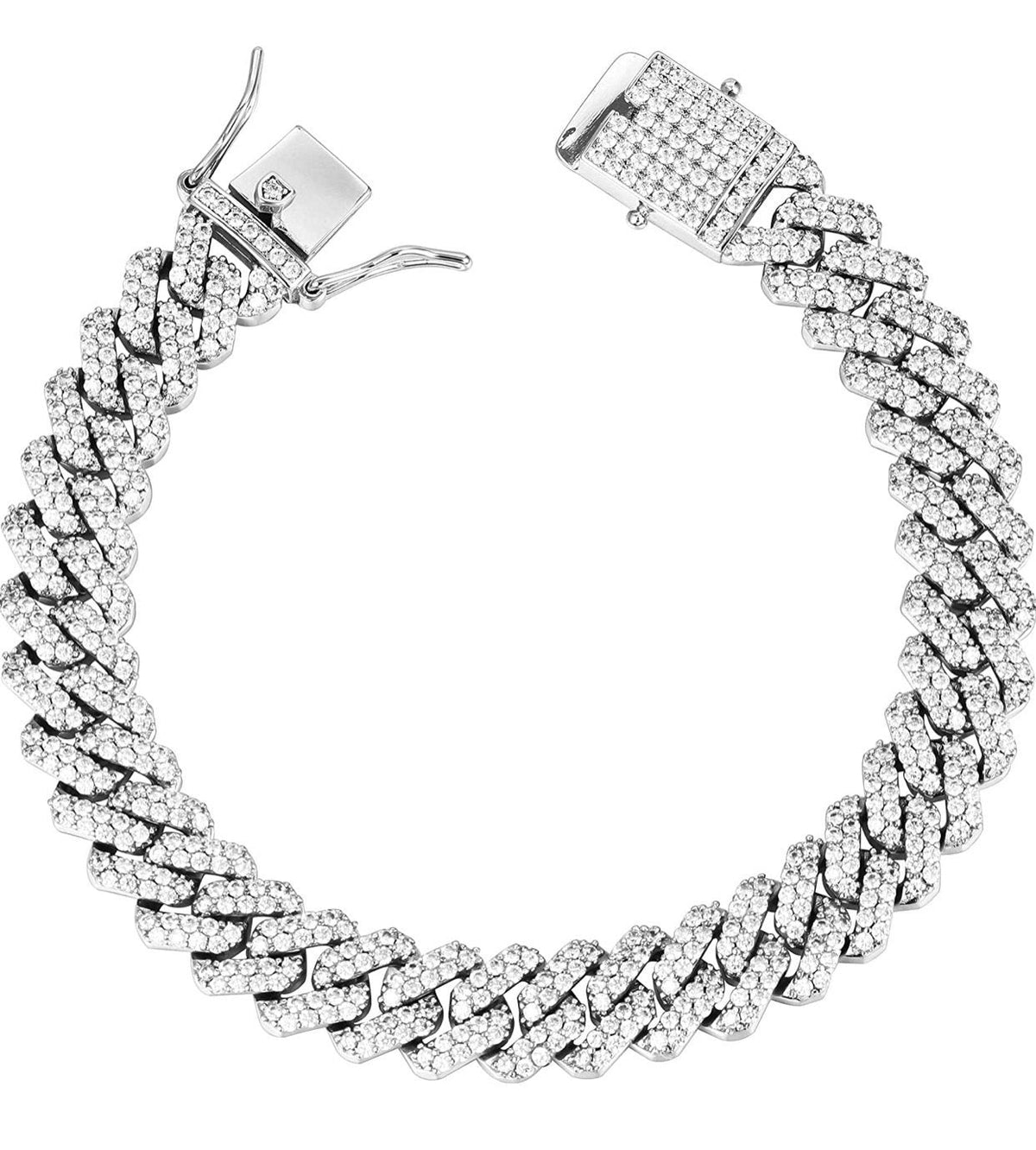 12mm Frosted Cuban Chain Necklaces White Gold-4