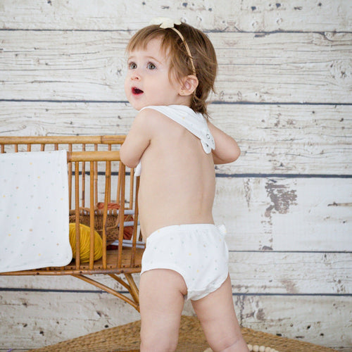 Girls' bamboo underwear set of 3, white briefs with small bow and allover print