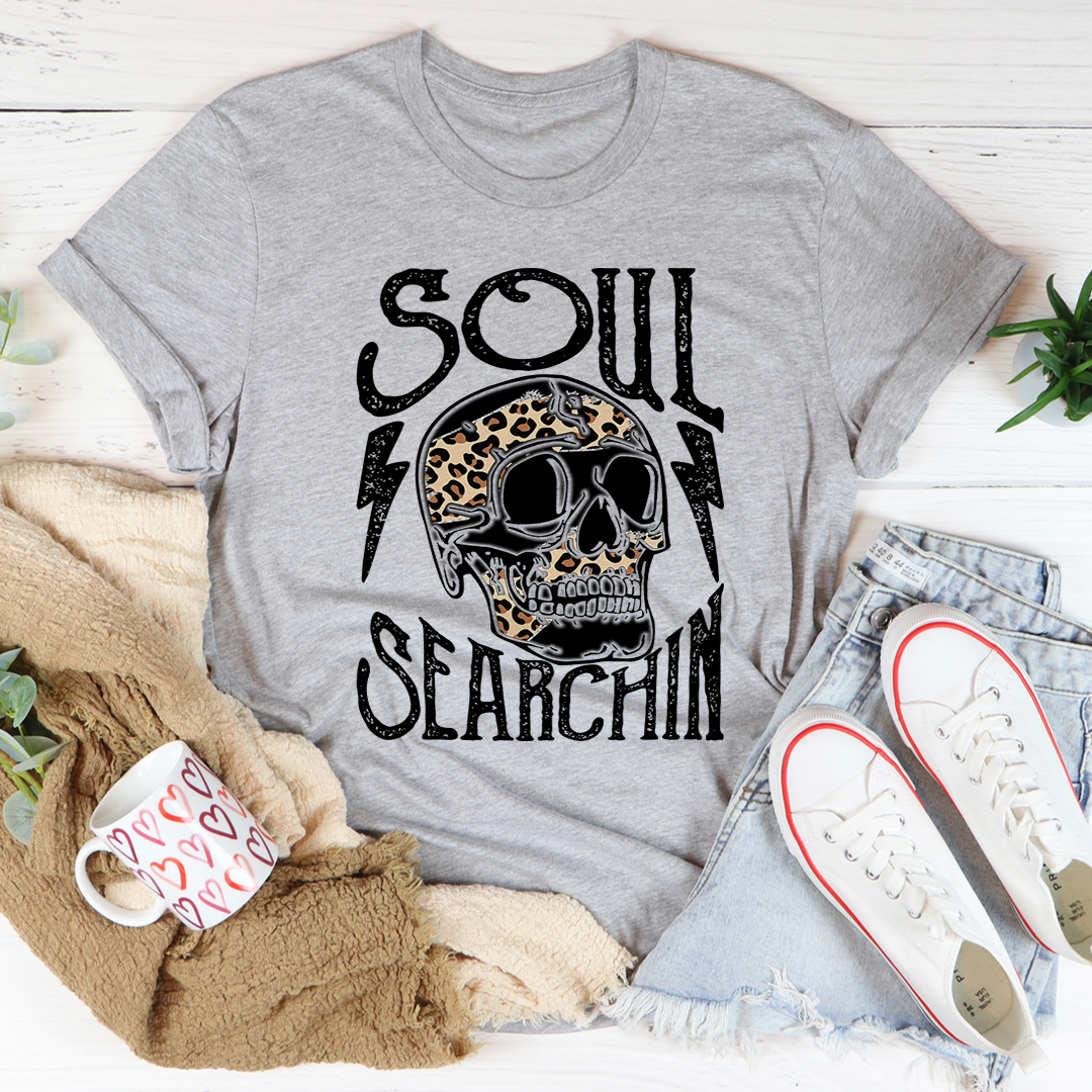 Unisex heather gray graphic T-shirt with Soul Searchin skull front print