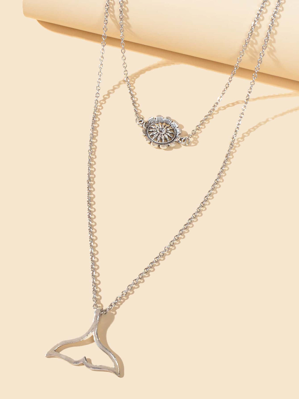 Bohemian Beach Jewelry Silver Layering Chain Choker Mermaid Tail Charm Necklace