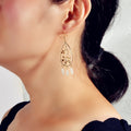 Courtly Style Pearl Flower Beads Charm Hollow Water Drop Dangle Hook Earrings