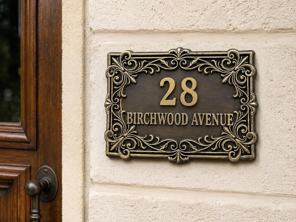 Custom Victorian House Number Sign, Ornate Antique Brass Address Plaque, Personalized Front Door Number