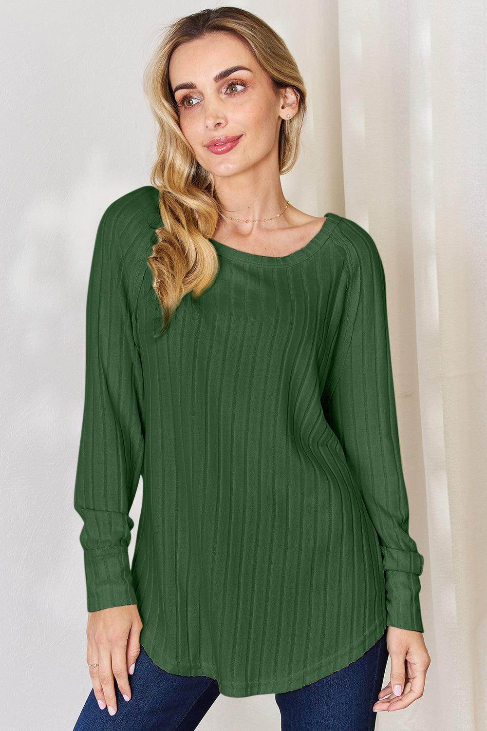 Basic Bae Full Size Ribbed Round Neck Slit T-Shirt for Women - n/a at Dealshubindia