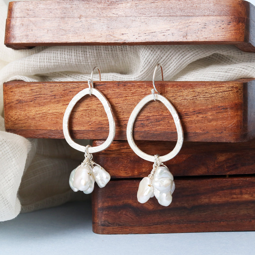 Clustered Pearl Hook Earrings