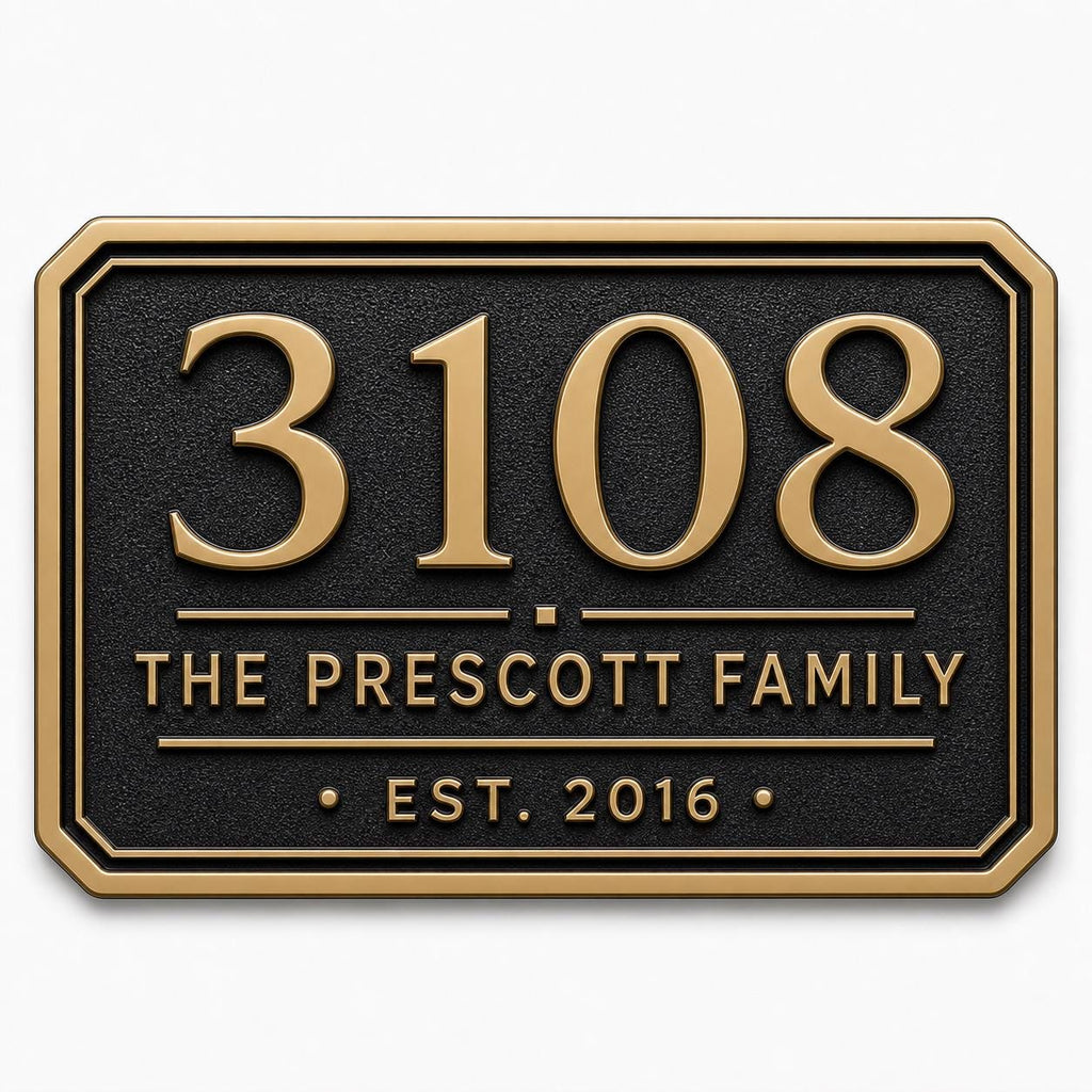 Personalized Address Plaque – Antique Brass Clipped Corner