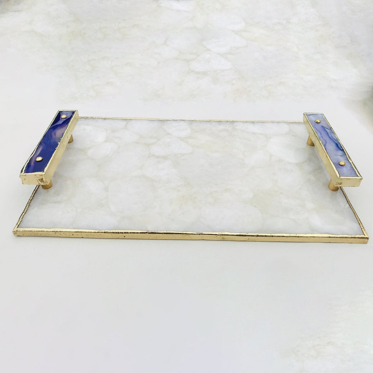 White Crystal Agate Serving Tray with Purple Agate Handles