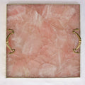 Rose Quartz Square Serving Tray with Brass Handles