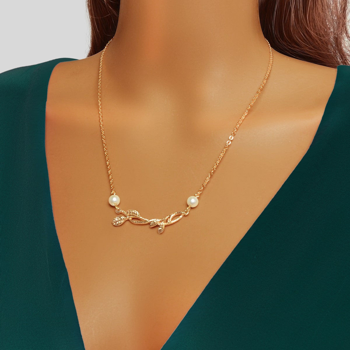 Golden Floral Elegance Long Leaf Pendant Necklace - Timeless Charm Jewellery