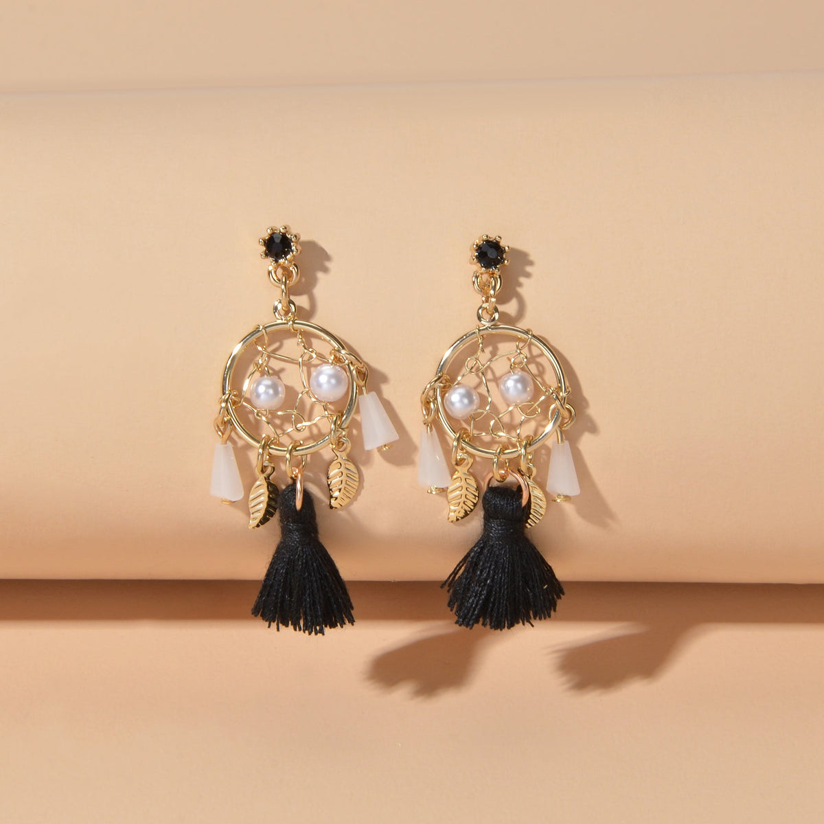 Ethnic Style Bohemian Jewellery Pearl Beads Leaf Charm Tassel Dangle Earrings