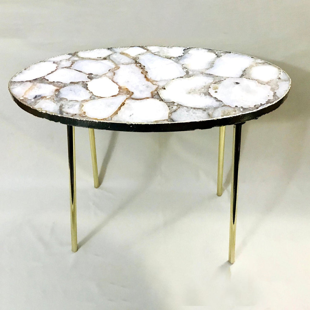 White Agate Oval Coffee Table, 24" x 14" Organic Edge