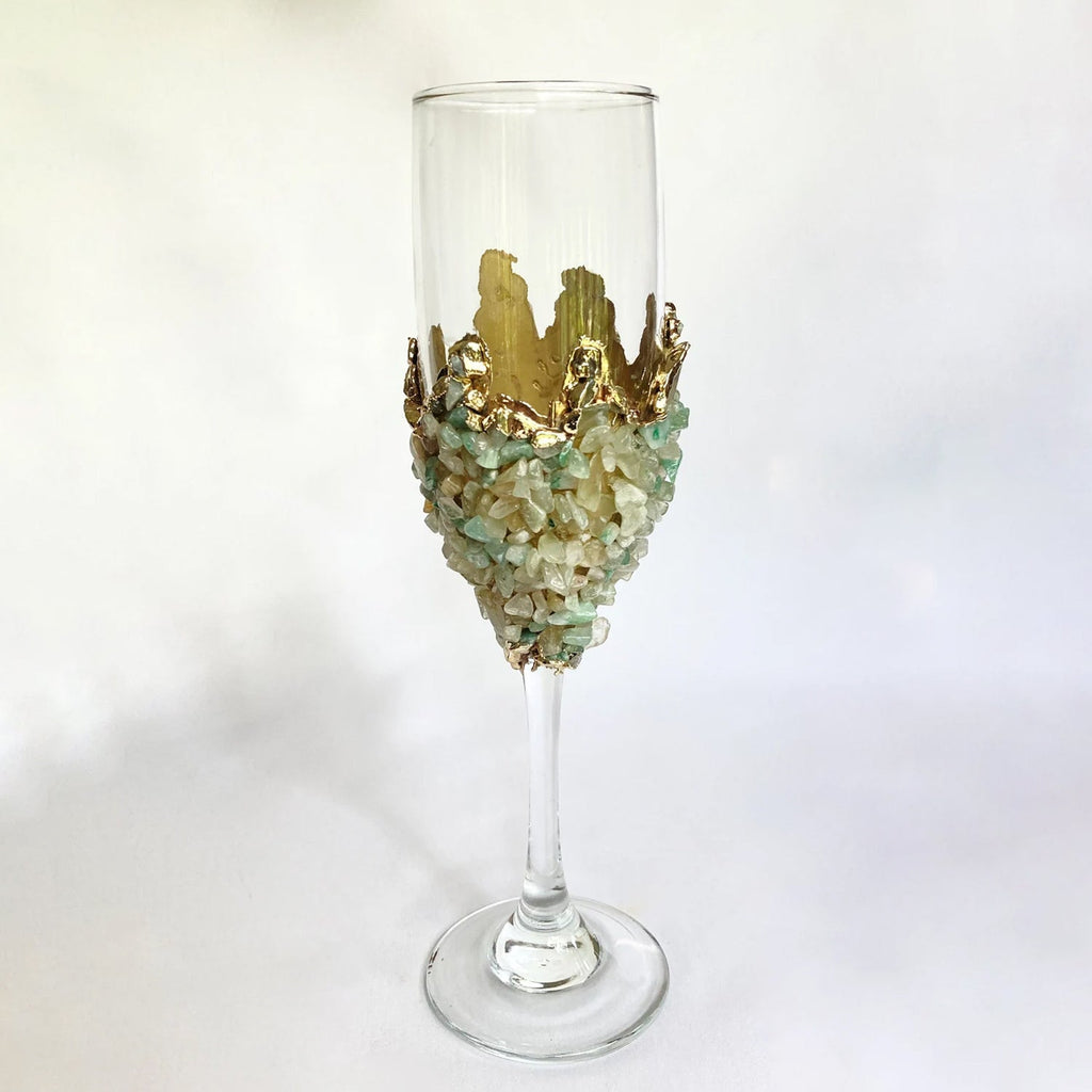 Crystal Champagne Glasses with Light Green Agate – Set of 1 or 2, 7 oz