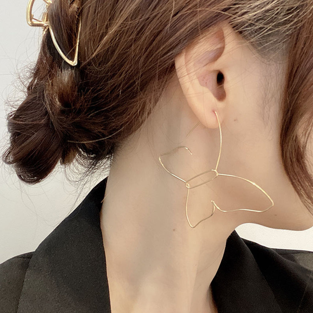 Gold Minimalist Butterfly Geometric Statement Drop Earrings Women Accessories