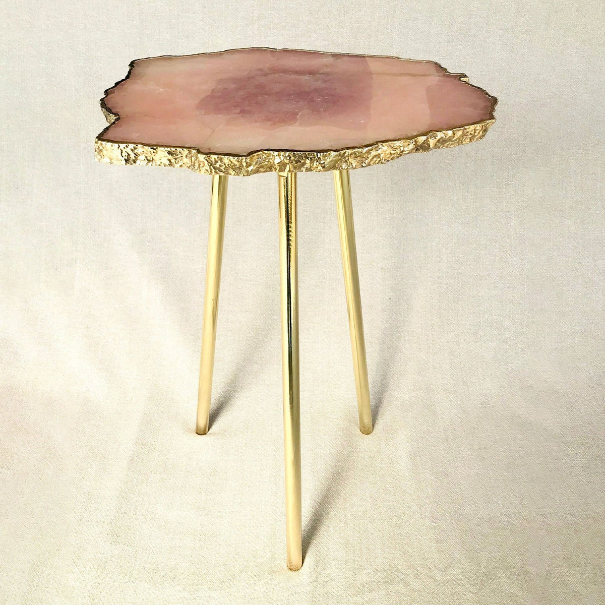 Small Rose Quartz Side Table, 11" x 7" Organic Edge