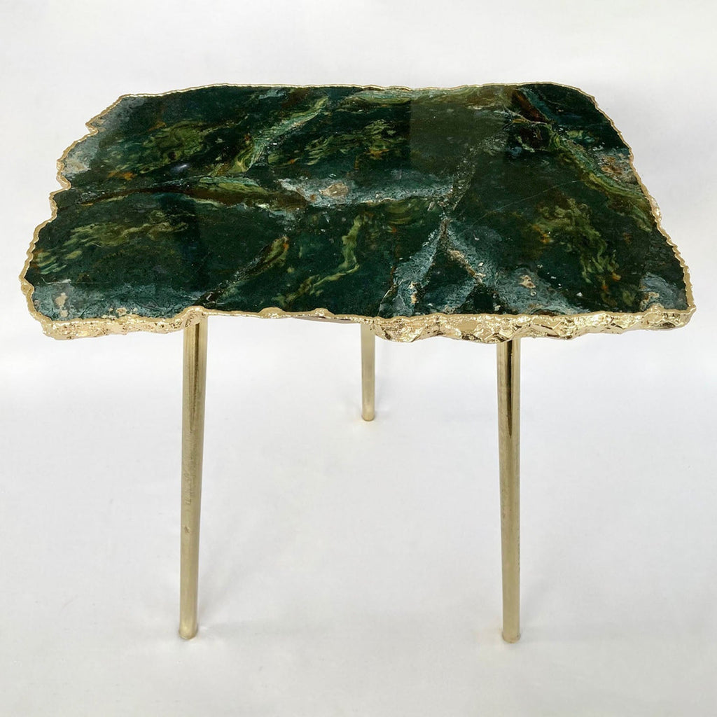 Green Agate Side Table, 10" x 15" Organic Edge