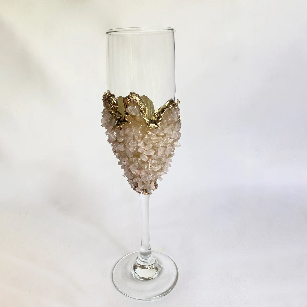 Crystal Champagne Glasses with Rose Quartz Agate – Set of 1 or 2, 7 oz
