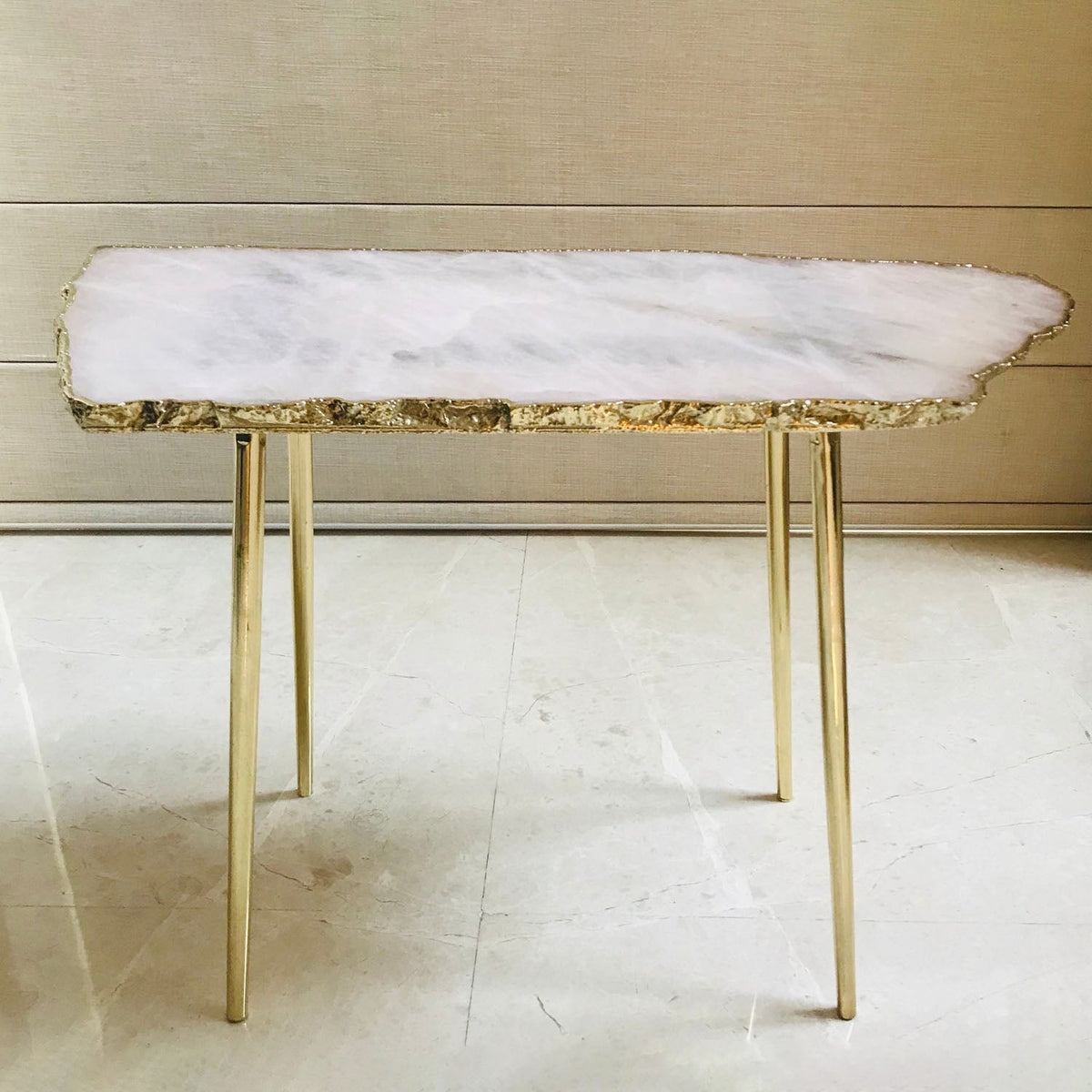 Large Rose Quartz Coffee Table, Single Slab Organic Edge