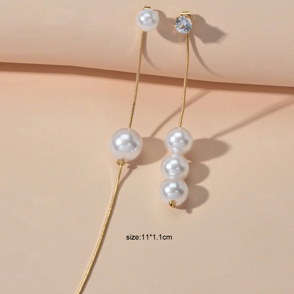 Luxury Jewellery Rhinestone Long Gold Chain Beads Asymmetric Earrings Ear Jacket