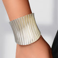 Party Dance Accessories Exaggerated Silver Ripple Wide Geometric Cuffs Bangle for Women