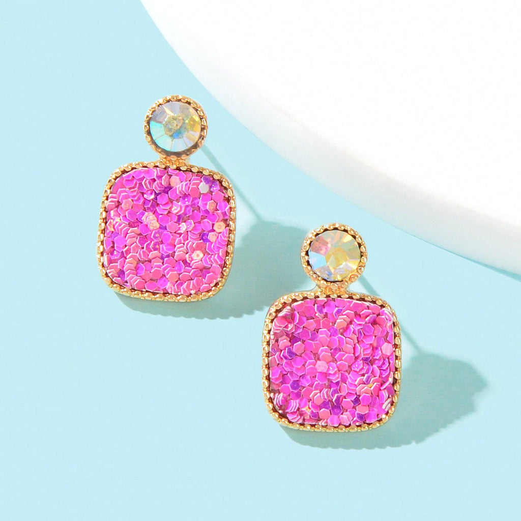 Shining Colourful Sequin Geometric Square Stud Earrings Wedding Dinner Jewellery