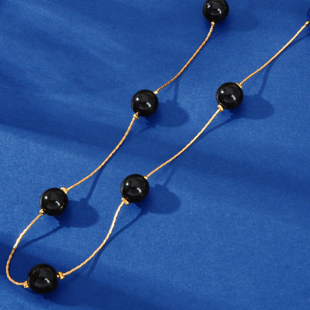 AU Post Fashion Accessories Black Beads Gold Chain Necklace Women Party Jewelry
