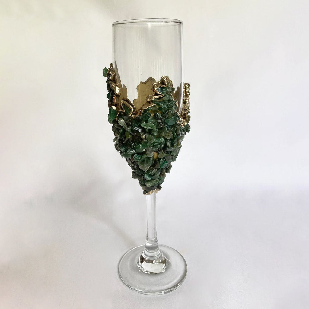 Crystal Champagne Glasses with Dark Green Agate – Set of 1 or 2, 7 oz