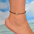 New Silver Metal Decor Black Rope Chain Adjustable Anklet Foot Jewelry for Women