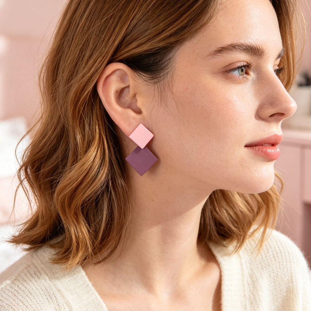 Chic Colourful Enamel Square Simple Geometric Stud Earrings Statement Jewellery