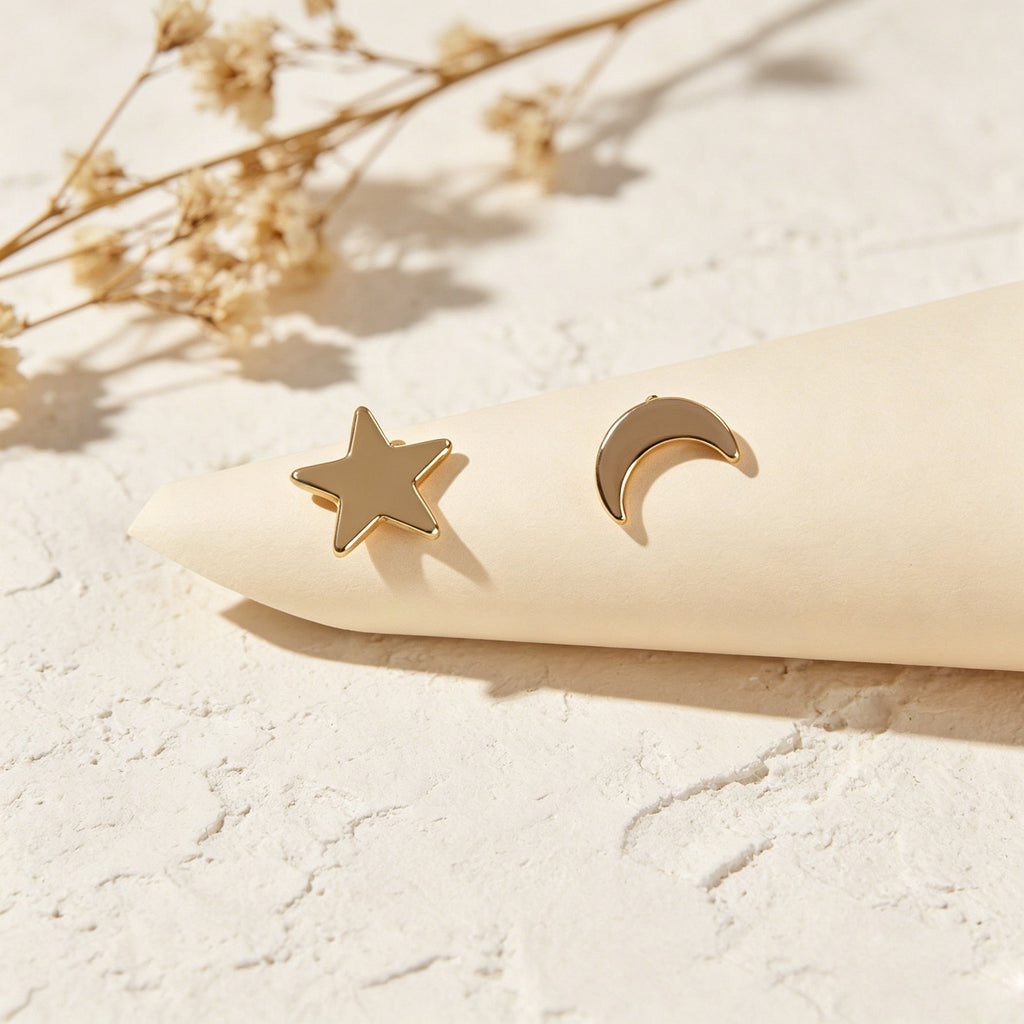 Minimalist Jewellery Star Moon Cute Asymmetric Stud Earrings Stunning Accessory
