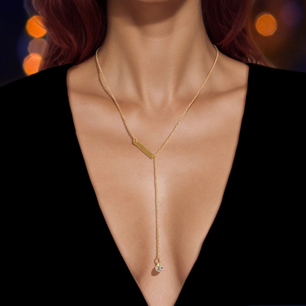 Feelontop Jewellery Silver Chain Rhinestone Fringe Y Necklace Women Accessories