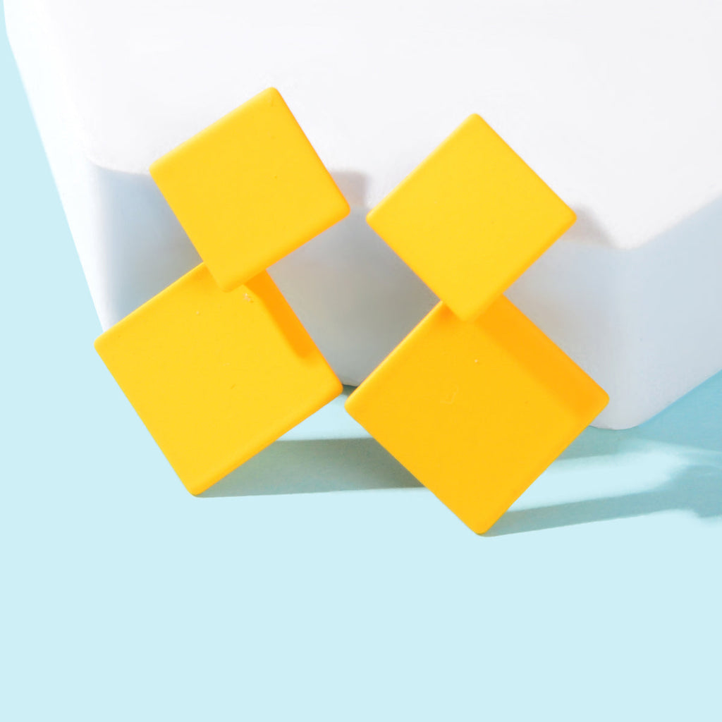 Chic Colourful Enamel Square Simple Geometric Stud Earrings Statement Jewellery