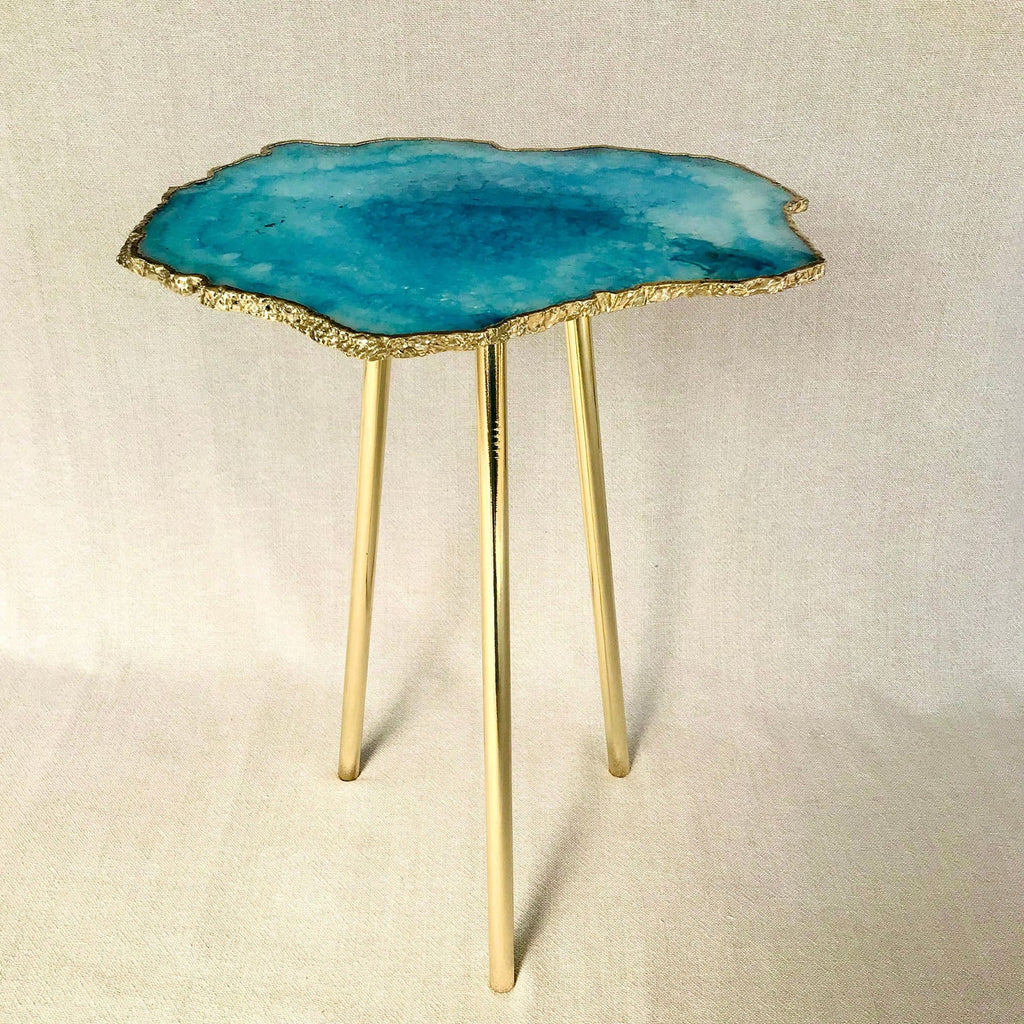 Small Blue Agate Side Table, 11" x 7" Organic Edge