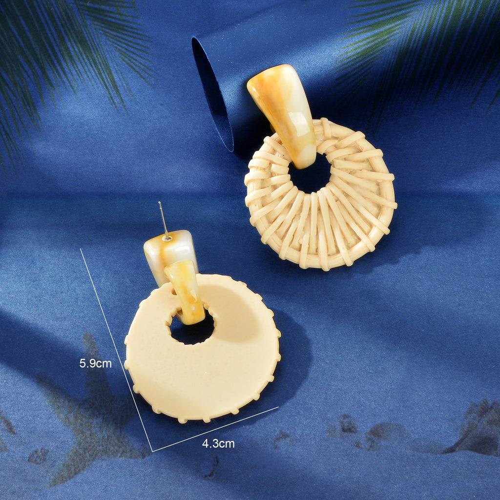 Awesome Ethnic Jewellery Bohemian Beige Weaved Geometric Pierced Stud Earrings