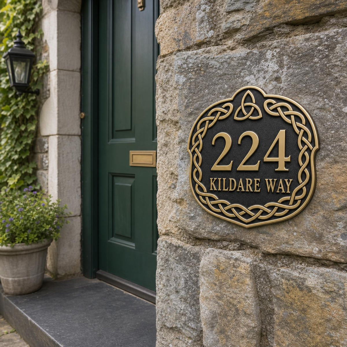Personalized Address Plaque – Antique Brass Celtic Knotwork