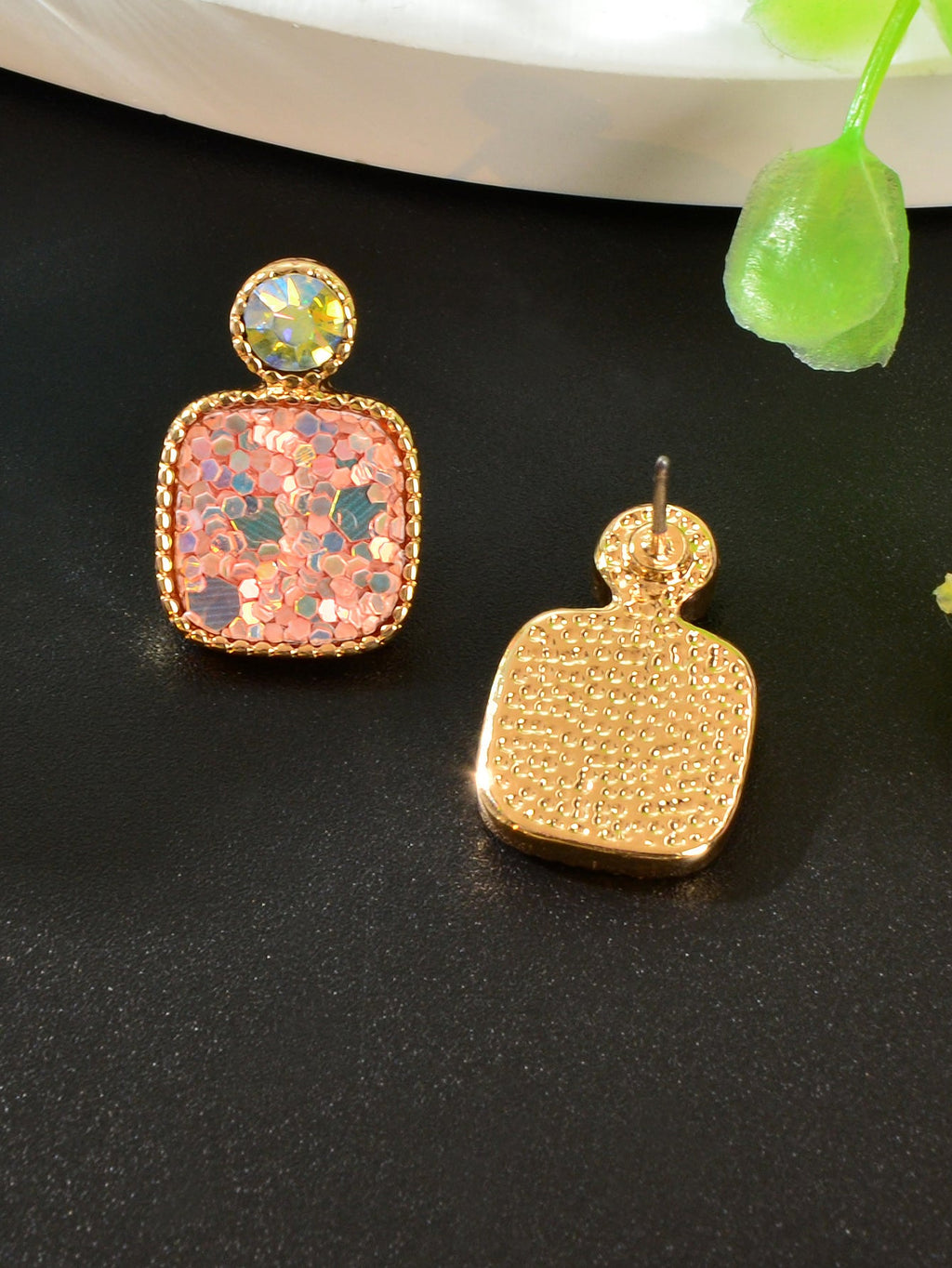 Colorful Square Glitter Sparkle Stud Earrings - Trendy Fashion Jewelry Accessory